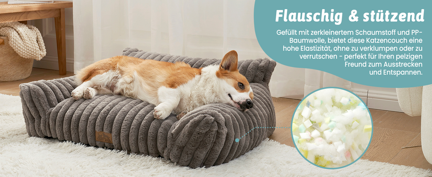 М'яке ліжко для котів COZY KISS, 65x44x30 см (Сірий) - для великих котів та маленьких собак, з антиковзаючою основою