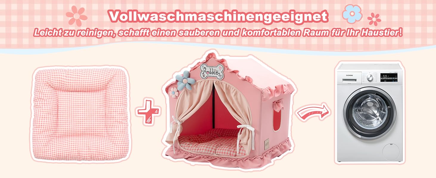 Будка для собак Jiupety, рожева, для дому, 43x43x43 см, складана, для собак 4-9 кг