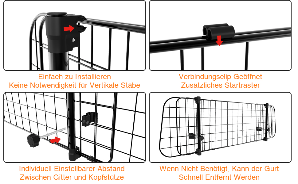 Сітка для собак у машину Herrselsam, перегородка в багажник, захист для собак, регульована ширина, з кріпленням на ремінь безпеки