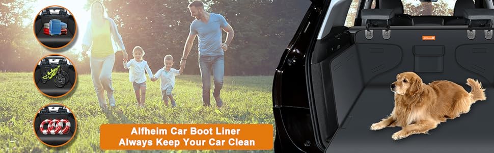 Захист для багажника автомобіля Alfheim для собак - водовідштовхуючий та легкий у догляді - універсальний. Килимок для багажника з захистом краю навантажувальної рамки (сірий)