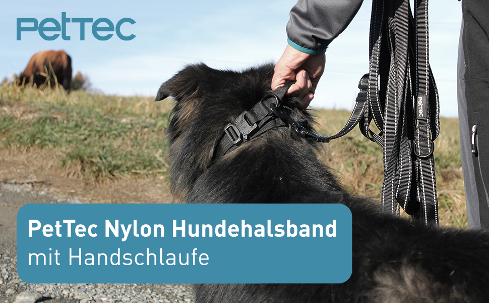 Нашийник для собак PetTec з неопрену та нейлону з ручкою, м'який, регульований, водонепроникний, комплект з повідком (S-XL, чорний)