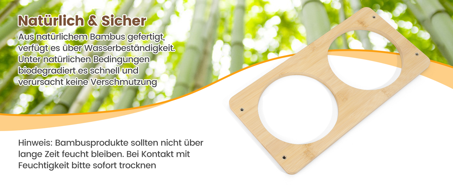Набір мисок для котів PETTOM Anti-Schling з кераміки: піднята миска з нахилом 15°, бамбукова підставка, протиковзаюча, для вологого та сухого корму