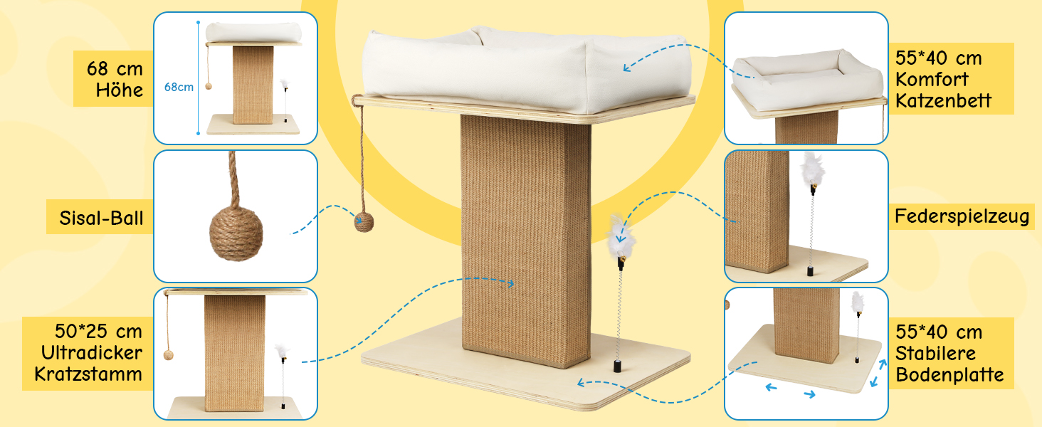 BSWAY Крісло-лежанка для котів з дерева, сонячно-жовтого кольору, 53x40 см. Знімний чохол матраца, витримує до 15 кг. Клітка-будка для котів