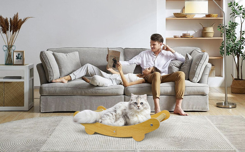 LUMIN TUTU Котячий будиночок 2-в-1: когтеточка та ліжко для котів, 59x34 см, міцний, з натурального льону, без виділення ворсу