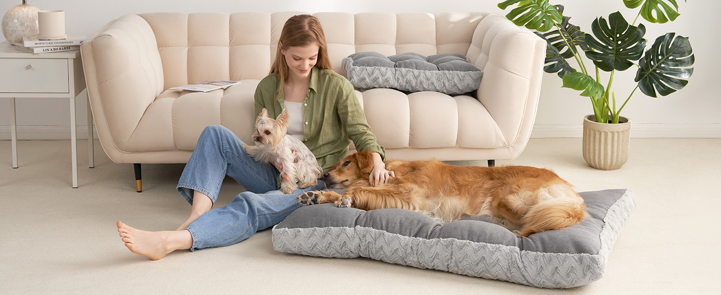 Килимок для собак великих порід, 104x68 см, XL, з штучним хутром та льоном, сірий, 104 x 68 x 10 см