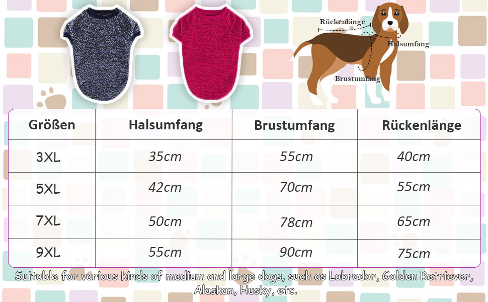 Теплий зимовий пуловер для собак RANYPET, великий розмір 9XL (обхват грудей 90 см, довжина спини 75 см), червоний+сірий