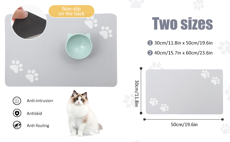 Килимок під миску для собак та котів, суперпоглинаючий, нековзний, миючий, 40x60 см (Світло-сірий)