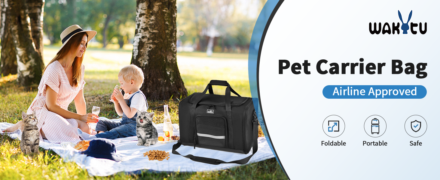 Сумка-переноска для собак та котів Wakytu, велика, чорна, розширювана, складна, 900D Oxford, міцна