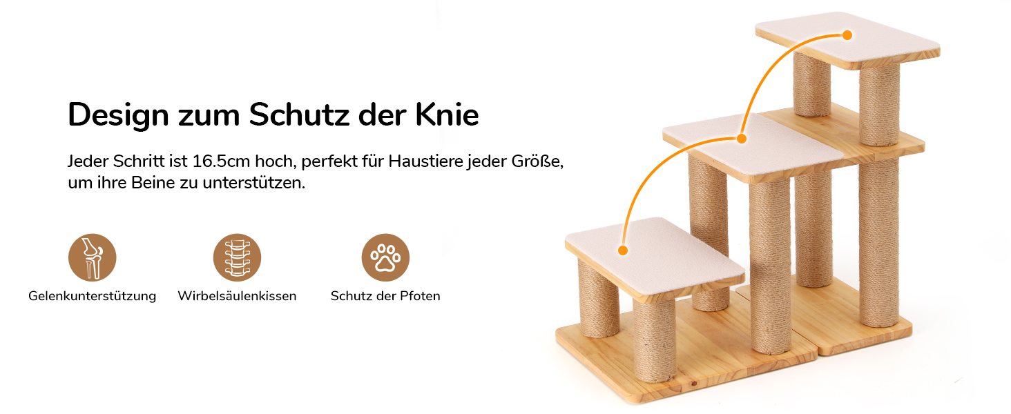 Сходинка для собак FUKUMARU, 3 сходинки, з дерева та джуту, регульована висота 18-51 см, вантажопідйомність до 90 кг, сірий колір
