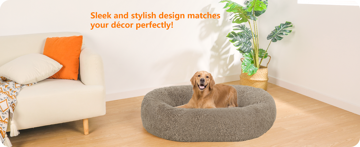 Ортопедичне ліжко для собак, круглий лежак, софа для собак та котів, донат, м'який кошик для собак, прання, 100 см Ø, верблюжий колір, L 100 x W 100 x H 20 см, верблюжий колір