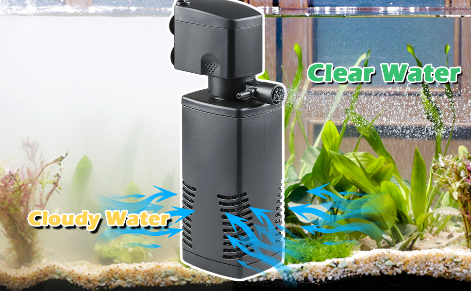 Акваріумний фільтр-насос для акваріумів 55-150 літрів. Внутрішній фільтр з біо-губкою, 600 л/год, для прісної та морської води. Помпа для акваріума, ставка, струмок. JP-022F