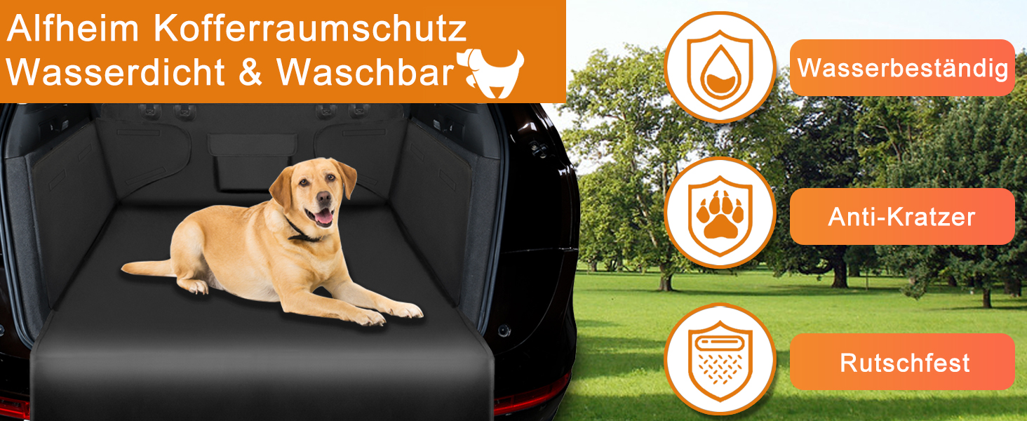 Захист для багажника автомобіля Alfheim для собак - водовідштовхувальний та легкий у догляді - універсальний. Чорна килимок для багажника з захистом краю завантаження (Чорний)