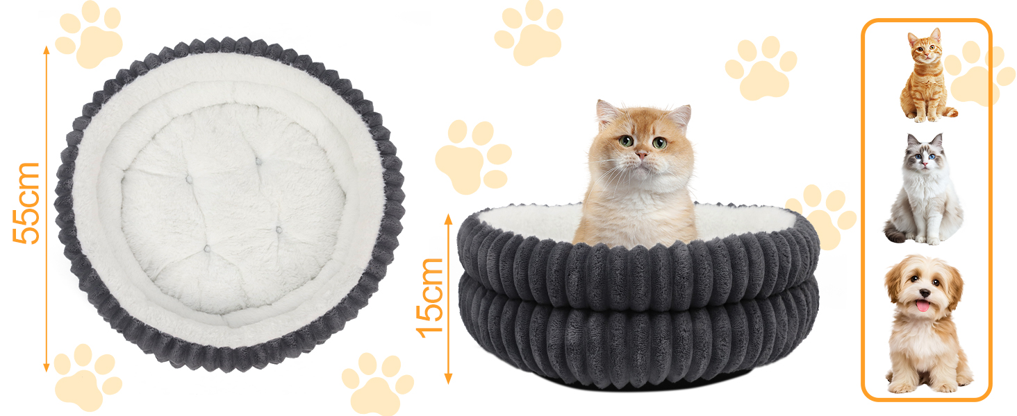 Кігтечка для котів XIAPIA, м'яке ліжко-лежанка 58x20 см, зручне та тепле місце для відпочинку котів та маленьких собак, ортопедичне ліжко з неслизьким дном (сірий, кругле)