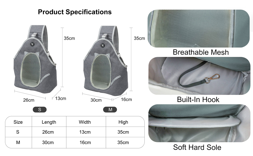 PETCUTE Сумка-переноска для собак та котів, складана, сіра, з ремінком безпеки та кишенею