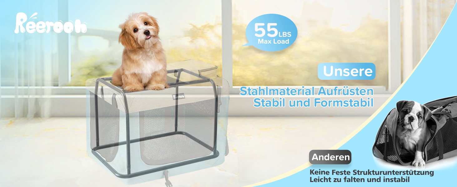 Транспортна переноска для собак та котів Reerooh Hundebox M, 60x42x42 см, складана, з мискою, блакитна