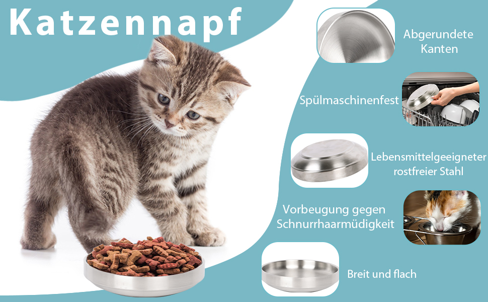 Миски для котів Lollanda Katzennapf Flach: 2 шт., нержавіюча сталь, 304, стійкі до перекидання, легко миються