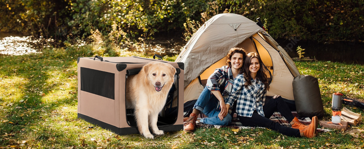 Транспортна переноска для собак Petsfit XL, складана, для дому, велика, середнього та малого розміру, з регульованим чохлом, легка у зберіганні, бежева