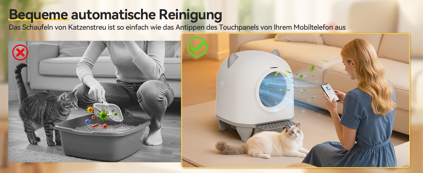 Автоматичний лоток для котів Katzenklo Selbstreinigend 90L з APP та 6-рівневою системою контролю запаху, для кількох котів