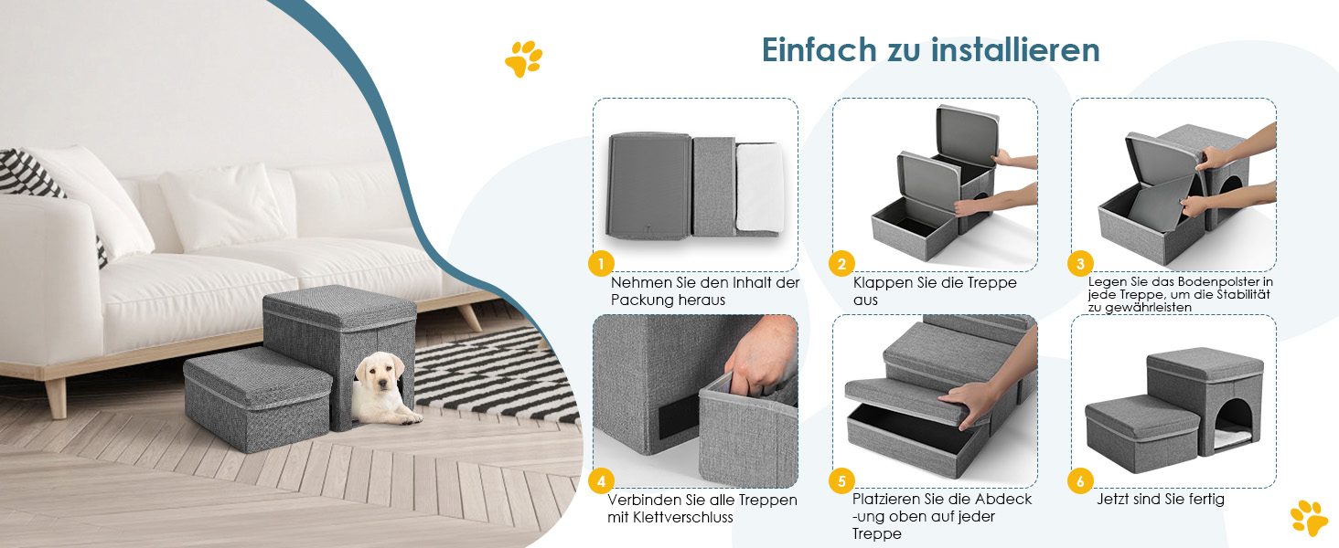 Сходинки для собак маленьких порід, 3 сходинки, складана, для котів та собак, з ящиками для зберігання, підійде для дивану та ліжка