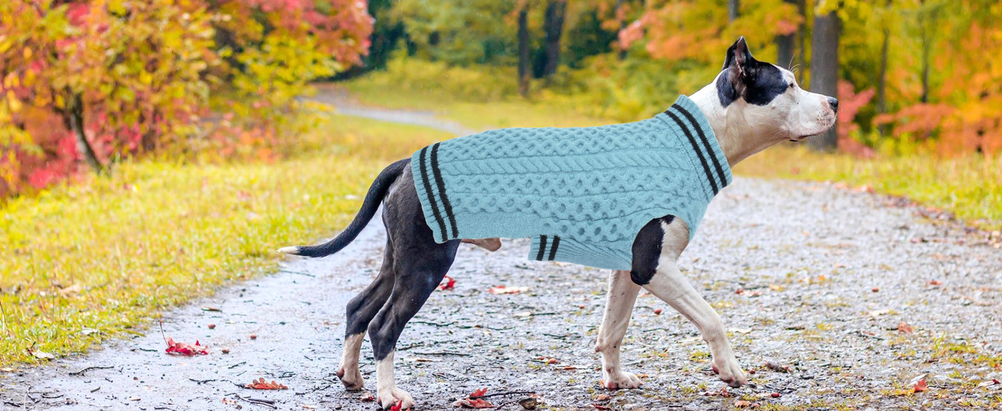 Теплий в'язаний пуловер для собак з коміром-стійкою, блакитний, 3XL XXXL | Підходить для великих собак: Лабрадор, Боксер