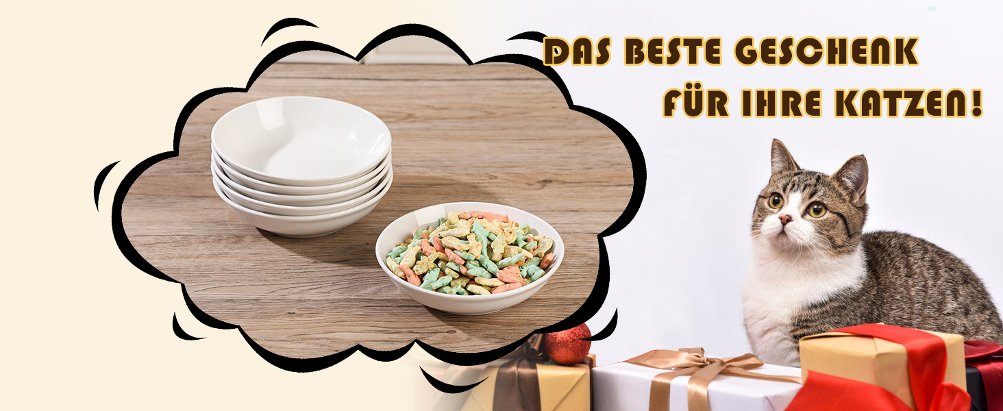 Набори мисок для котів з кераміки Katzennapf Set - 6 шт. Миски для корму для котів у мінімалістичному стилі, широкі, плоскі, зручні для вусів, мікрохвильові та придатні для миття в посудомийній машині, 250 мл, білі