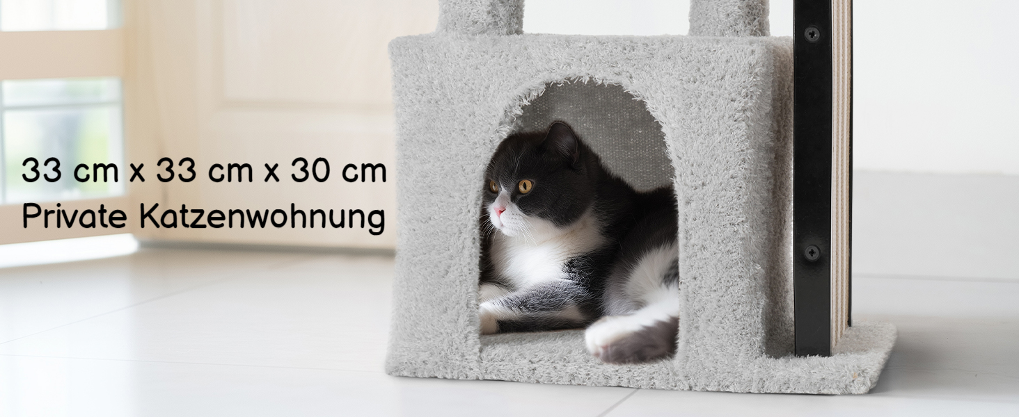 Кігтеточка Veehoo для котів, 90 см, сіра. Багатоярусна, стабільна, для дому. Ідеально для лазіння, ігор та відпочинку. Розміри: 44 x 34 x 90 см