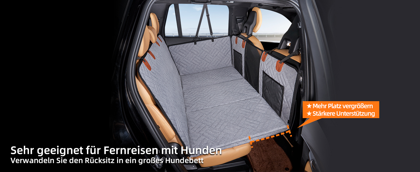 Задній сидіння для собак, жорсткий піддон (132x63,5 см), вантажопідйомність 40 кг, неслизька тканина Oxford для SUV/Kombi/Pick-up (Сірий, універсальний)