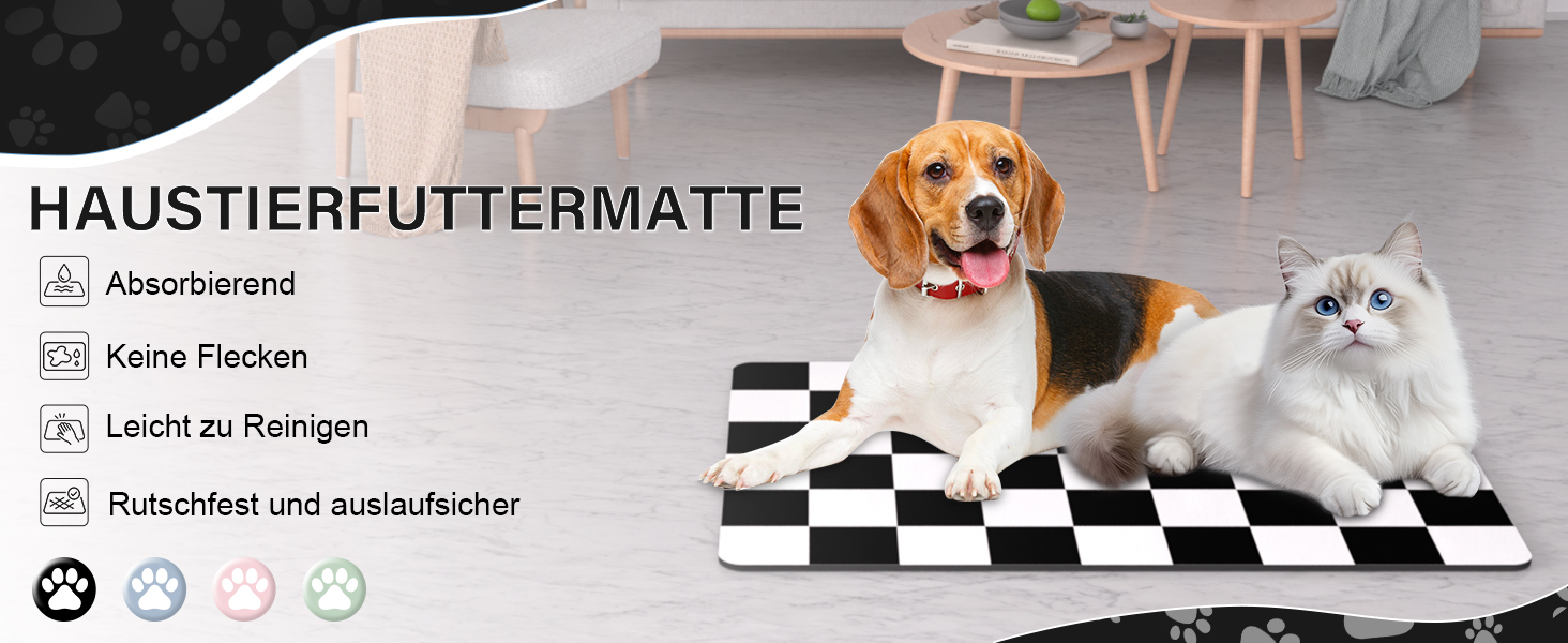 Килимок для котячого/собачого корму BLESWIN - 51x30,5 см, чорно-білий, антиковзаючий, для мисок
