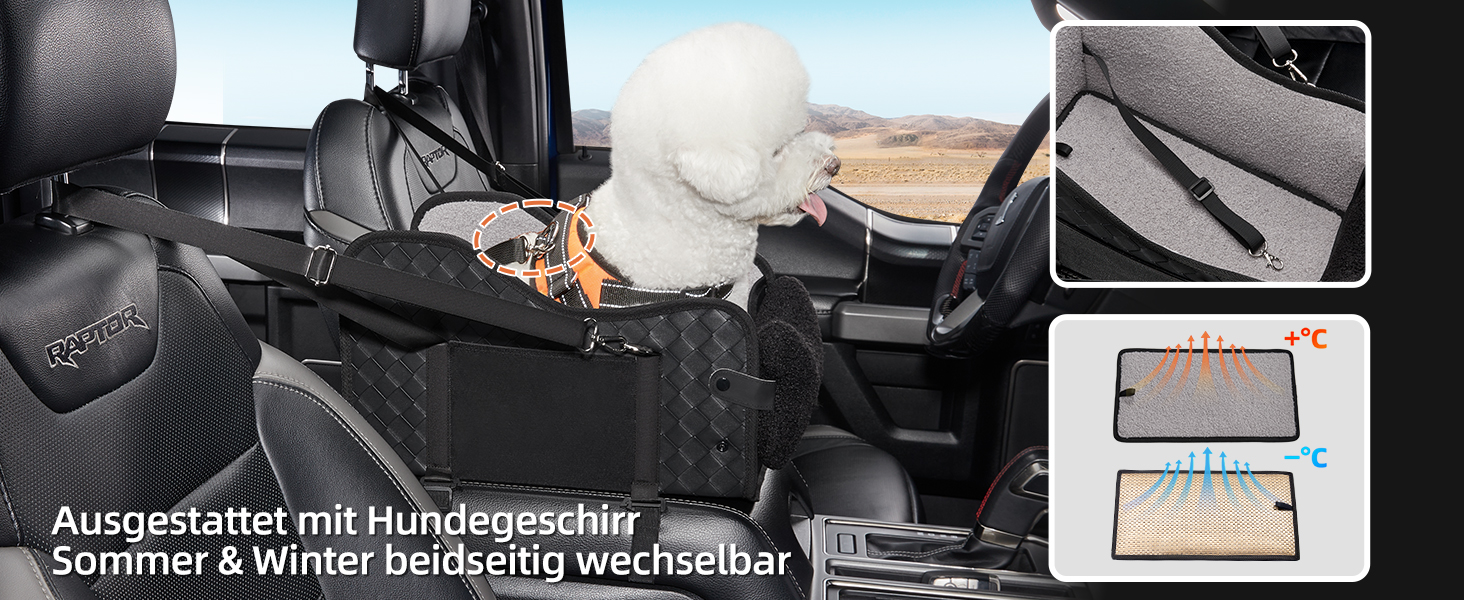 Автокрісло для собак та котів GGW | Безпечне автокрісло з подвійним кріпленням, водонепроникне, з бічними кишенями та швидкою установкою (сумісне з 99% підлокітників) | Чорна шкіра, звичайний стиль