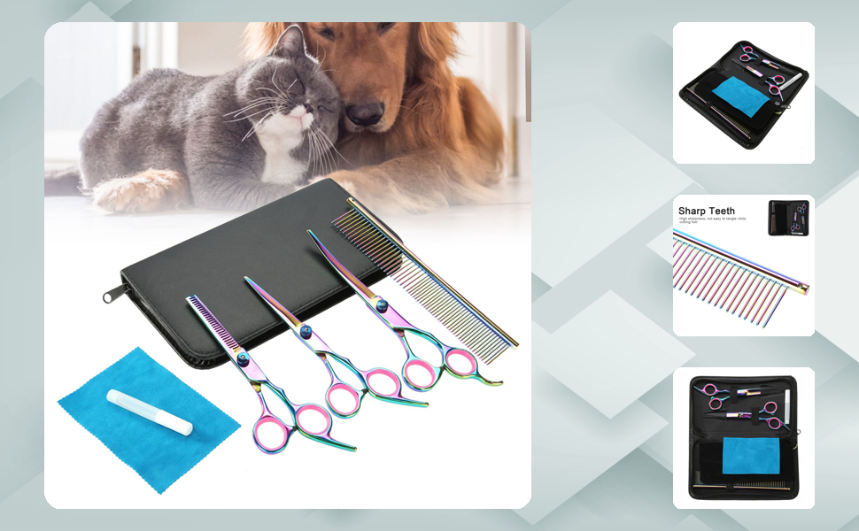 Набір професійних ножиць для грумінгу собак та котів, нержавіюча сталь, вигнуті