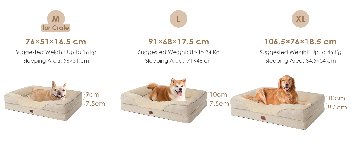 Ортопедичне ліжко для собак середніх порід EHEYCIGA, 91x68x17.5 см, Memory Foam, водонепроникне, з бортиками, антиковзаюче, бежеве