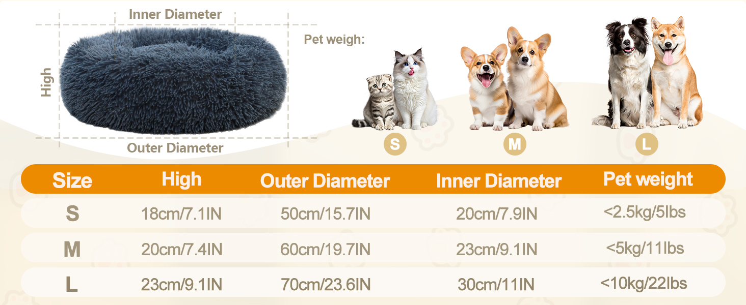 М'яке ліжко для собак та котів, зручне та тепле, з антистресовим ефектом, для маленьких та середніх порід (60 см, темно-сірий)