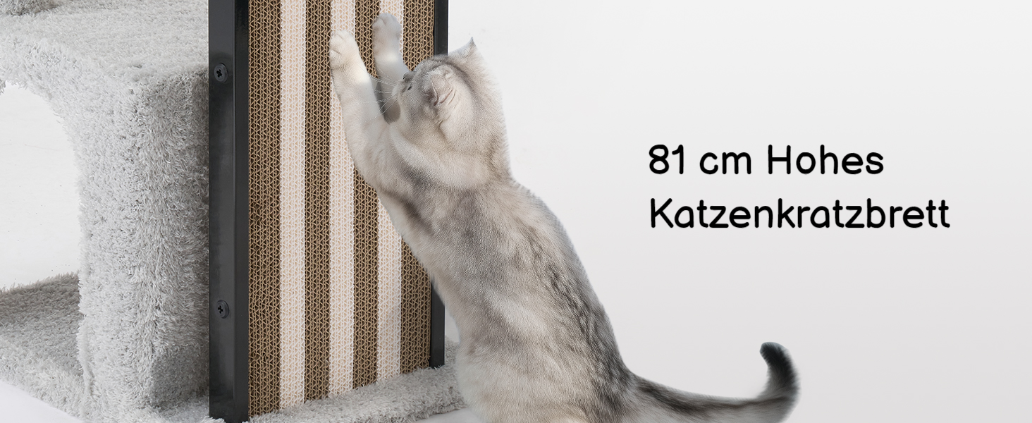 Кігтеточка Veehoo для котів, 90 см, сіра. Багатоярусна, стабільна, для дому. Ідеально для лазіння, ігор та відпочинку. Розміри: 44 x 34 x 90 см