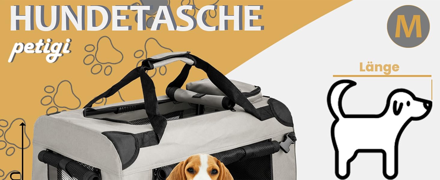 Складана переносна сумка-бокс для собак та котів Petigi (кремовий, M, 60x42x45 см)