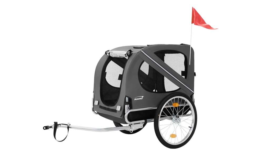 Фаркоп-причіп для велосипеда Hauki 2-в-1: для собак та дітей, сірий, 130x72x90 см, до 40 кг, з відбивачами, мотузкою та прапорцем