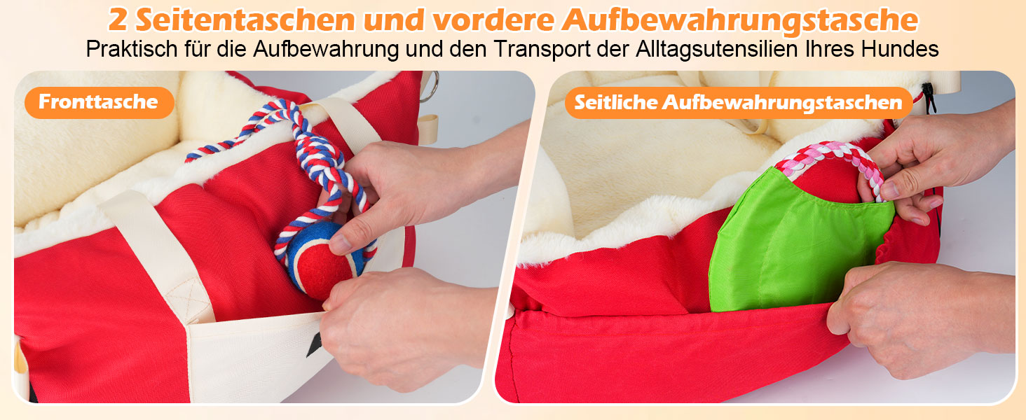 Автокрісло для собак 3-в-1 - переносна ліжко для маленьких собак, з розширеною лежачою поверхнею та м'яким матрацом, для переднього або заднього сидіння, внутрішнє та зовнішнє використання (червоний)