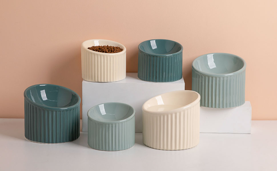 Підвищена керамічна годівниця для котів Sweejar, нахилена, 350 мл, бежева - для здоров'я спини