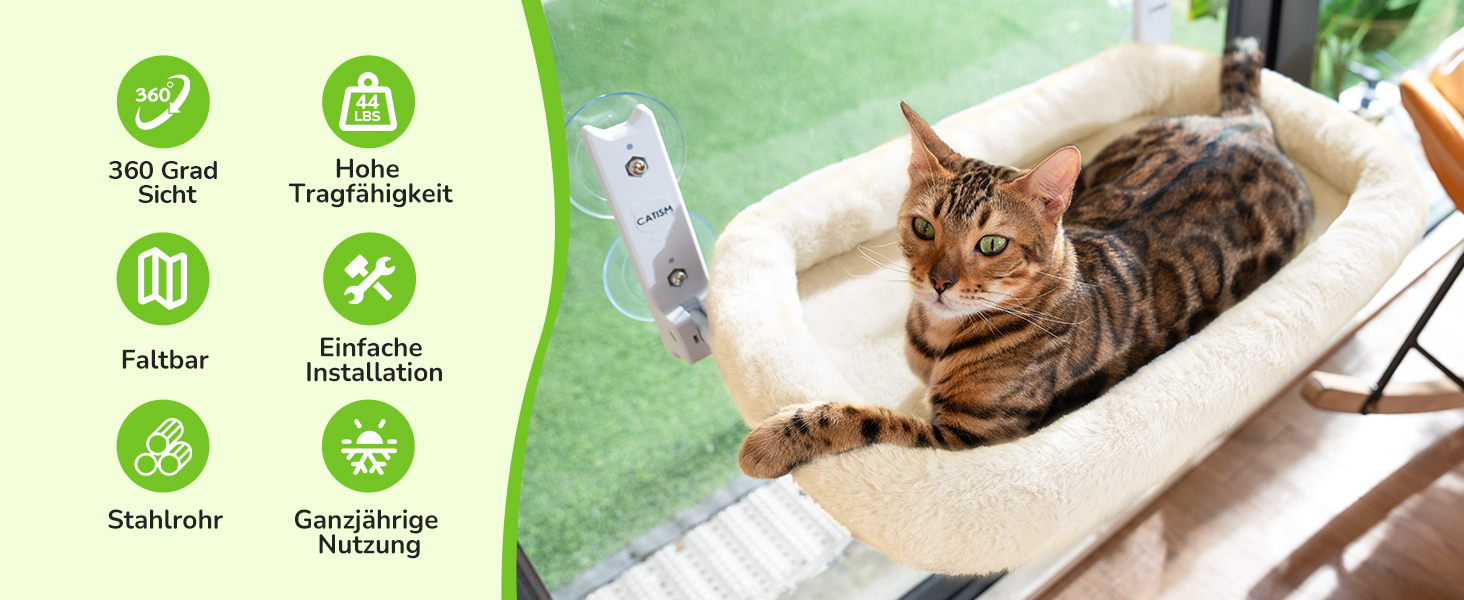 Кішка-гамак CATISM для вікна з подушкою, 52x30 см, до 20 кг, бежевий