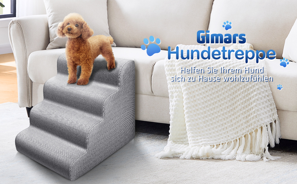 Сходинки для собак Gimars: широкі, міцні, з антиковзким покриттям, для малих та середніх собак, 4 сходинки, сірий колір, знімний чохол