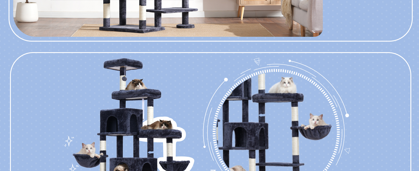 Котячий будиночок Hey-brother XXL для великих котів, 180 см, стабільний, сірий (EMPJ038MU)