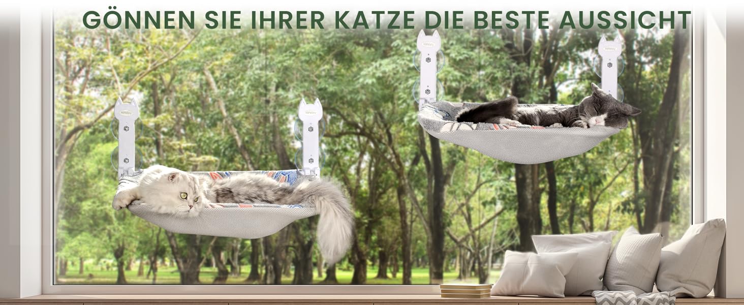 Кішка ліжко на вікно HiPetpy, світлодіодна двостороння матрац, складана та бездротова, міцні присоски до 20 кг, зручний поглиблений дизайн, 360° огляд, підвісна ліжко для котів, віконце-ліжко (Сірий, 1 шт.)
