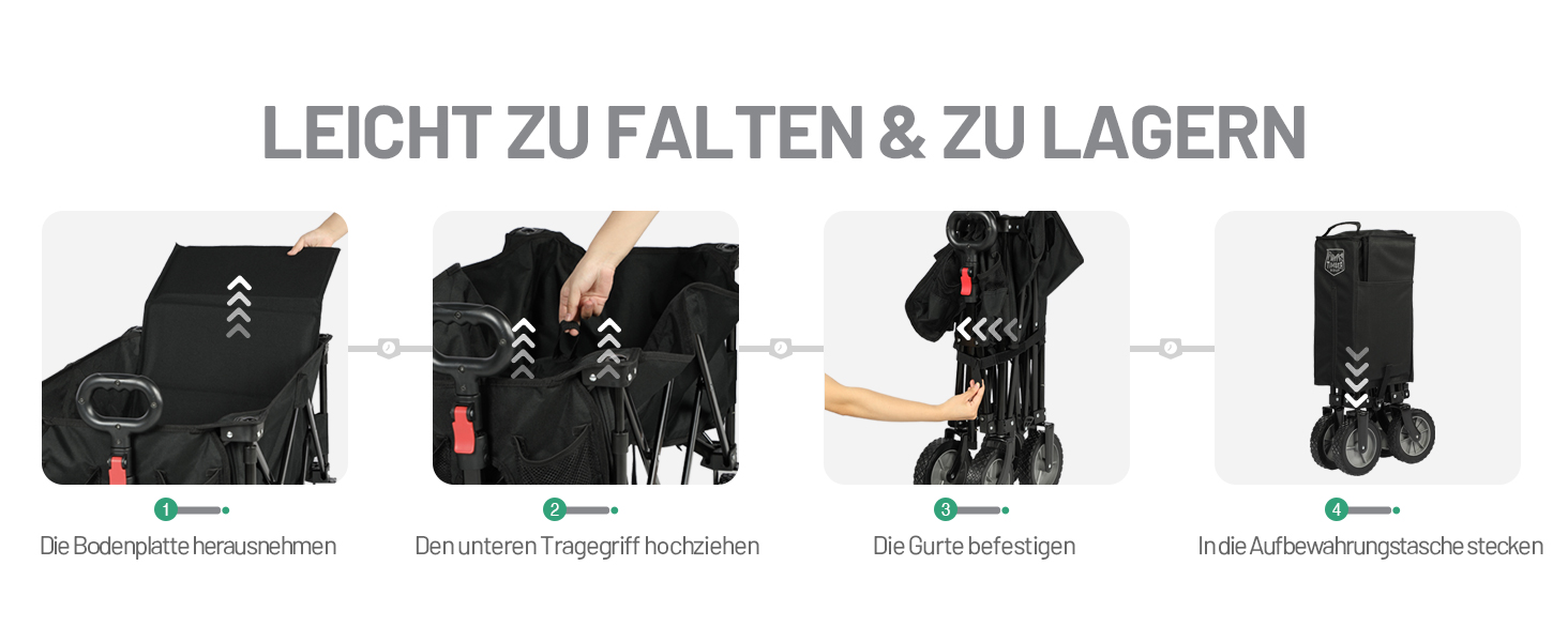 TIMBER RIDGE XXL: Садовий візок-трансформер з кишенями та тримачем для напоїв, для всіх типів місцевості, чорний