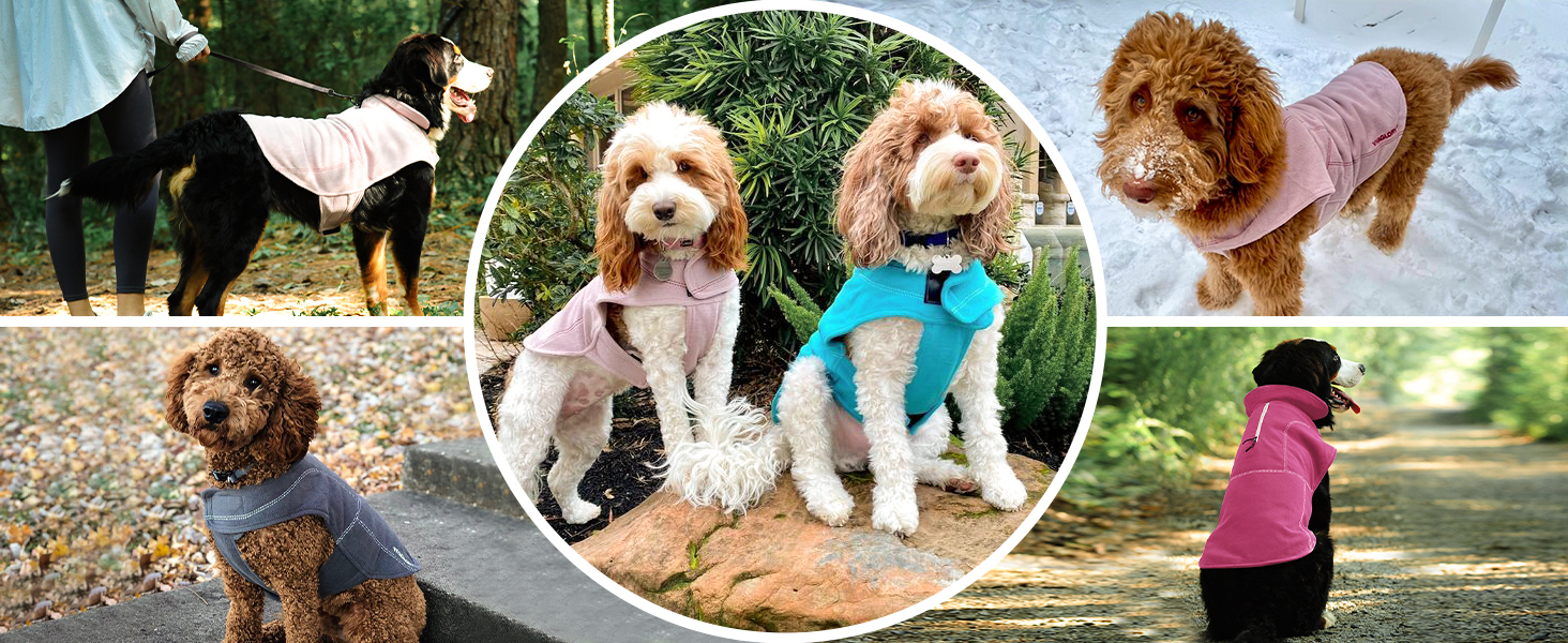 Теплий зимовий пуховик VIVAGLORY для собак, флісова куртка з захистом живота та клямками, світловідбиваючий, регульований, рожевий, S (обхват грудей 45-54 см, шиї ~30 см)