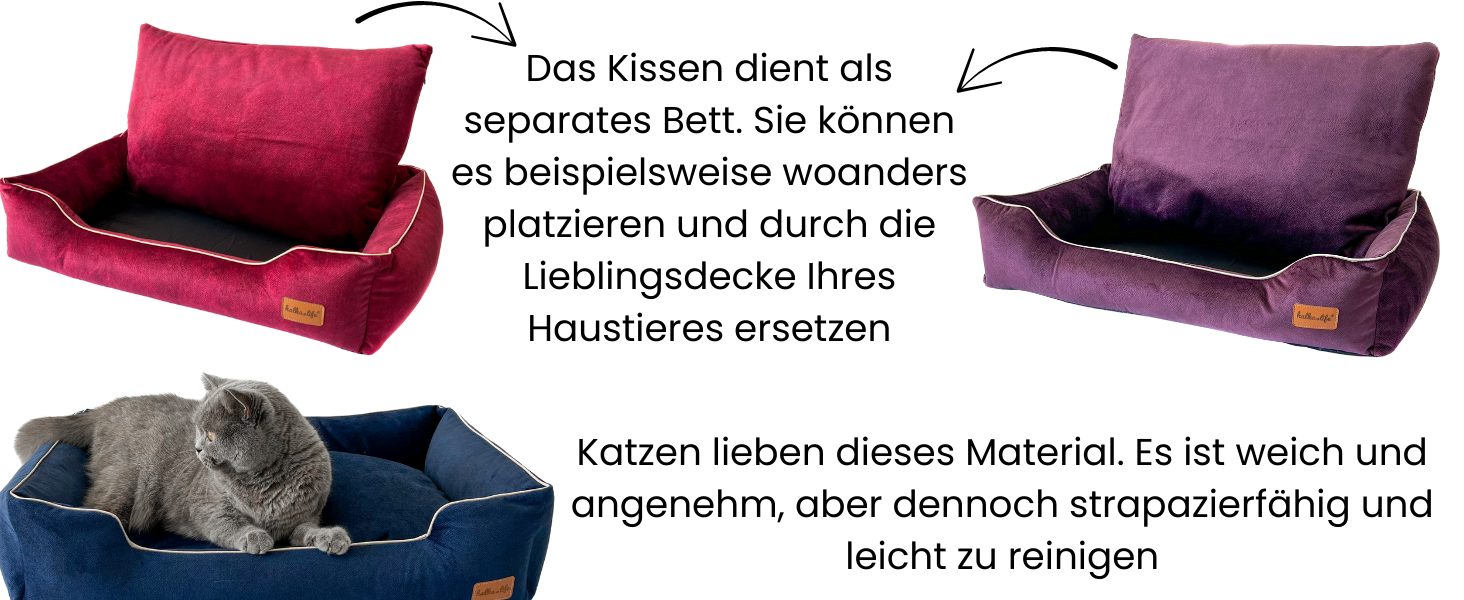 Собаче ліжко з велюру, миється, з високими бортиками – для маленьких та великих собак (M (80x50x18 см), Колір: Вишня)