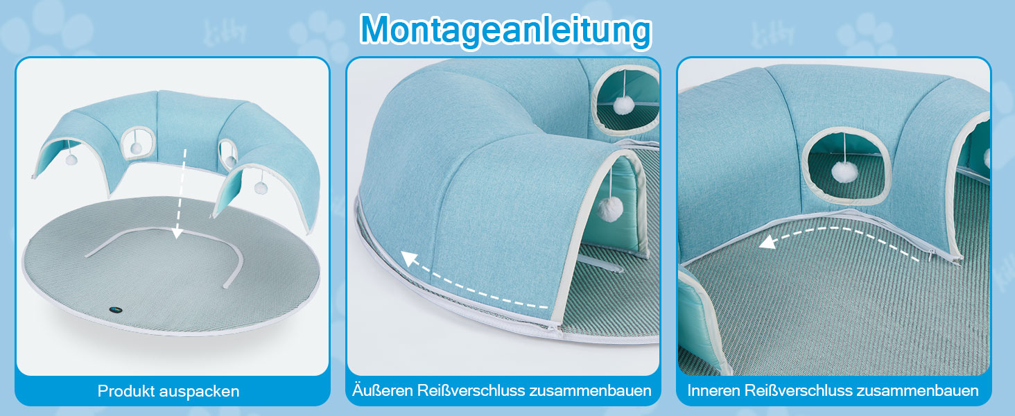 Туннель для котів Ownpets з ліжком, килимком-охолоджувачем та іграшкою, діаметр 25 см