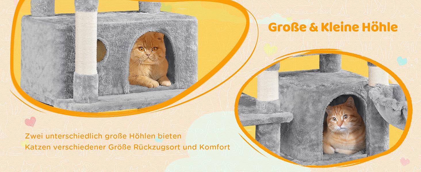 Котячий комплекс Yaheetech 170 см: кігтеточка, ліжко, гамак, іграшки, сірий колір