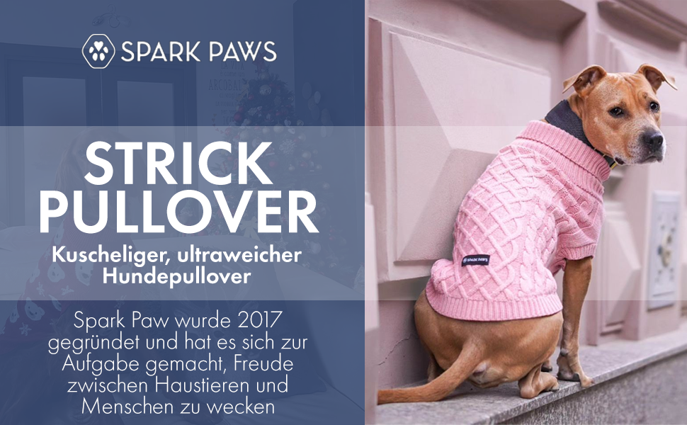 Теплий зимовий пуловер для собак Spark Paws – ультрам'який, еластичний, для французьких бульдогів, пітбулів, (M, Pink Cableknit, 4XL: 34-45kg)