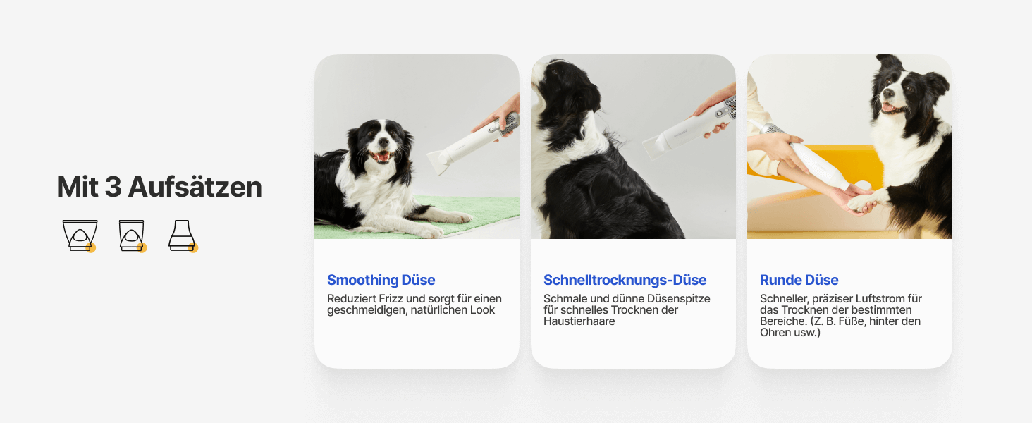 Neakasa F1 - портативний фен для собак, сушарка для тварин, тиха, з регулюванням швидкості та 3 насадками (білий)