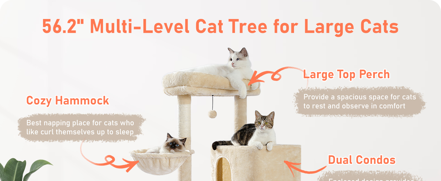 Кігтеточка PETEPELA 143 см з знімним подушкою, кігтеточними стовпчиками, двоповерховим будиночком для котів – велика, для великих котів, зелена (бежева)