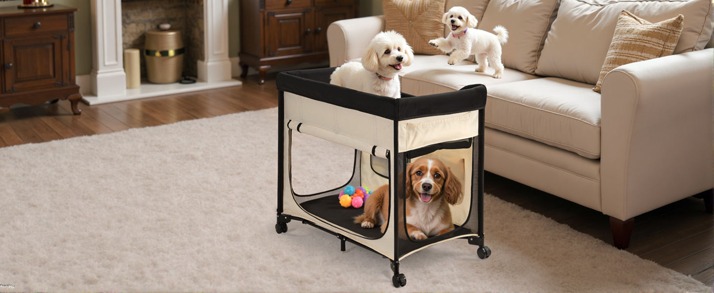 Підвищене ліжко для домашніх тварин VEVOR (XL), складне ліжко для собак з тканини 600D Oxford та голландського оксамиту, портативне дитяче ліжко з колесами та боковими кишенями, бежеве